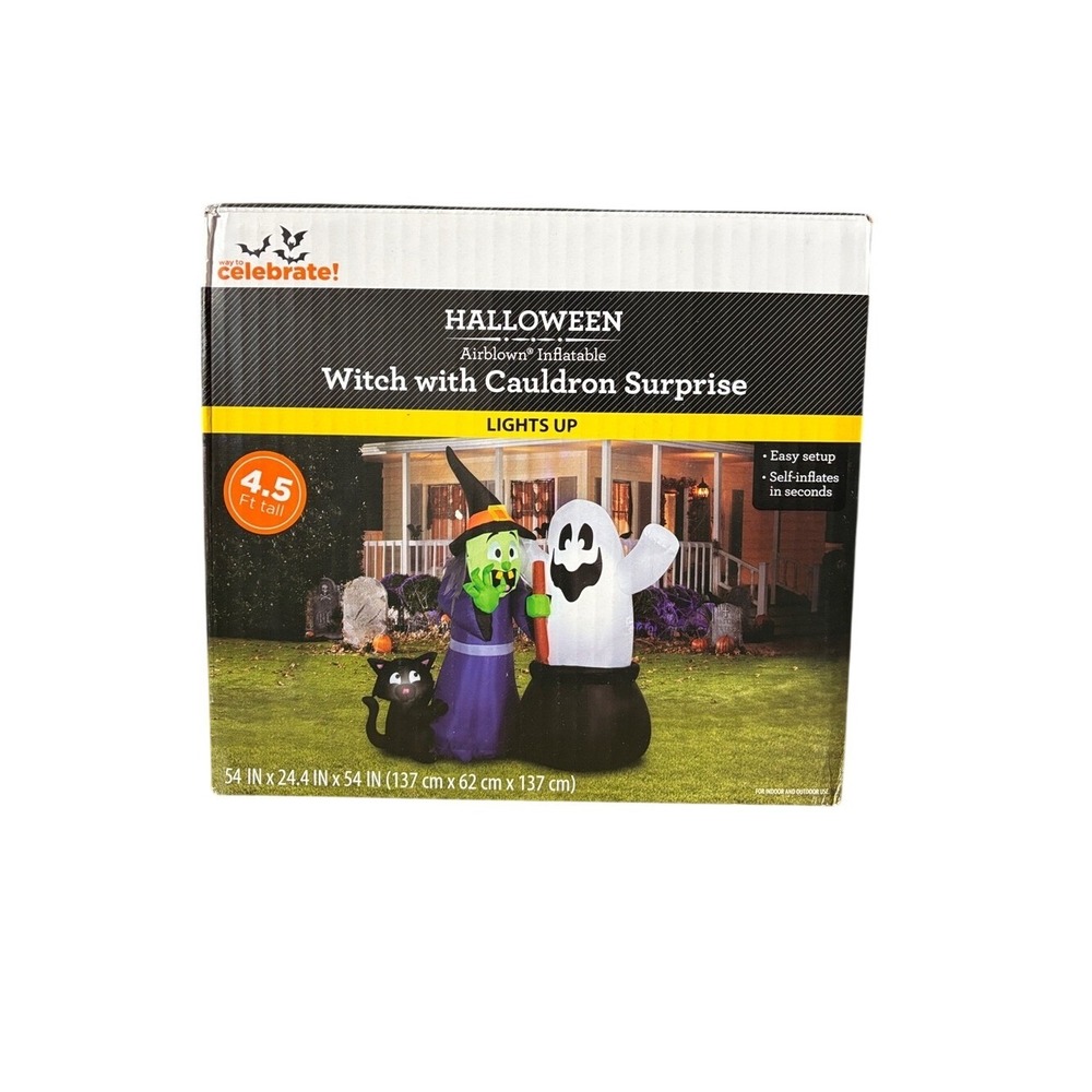 Way To Celebrate Halloween Witch Cauldron Surprise 4.5ft Airblown Inflatable NEW